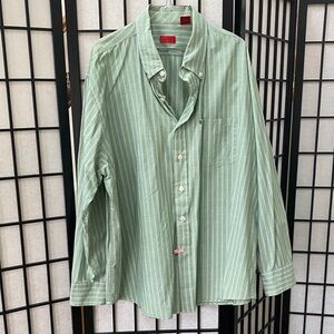 Izod Men's Light Green Striped Button Down Oxford Shirt